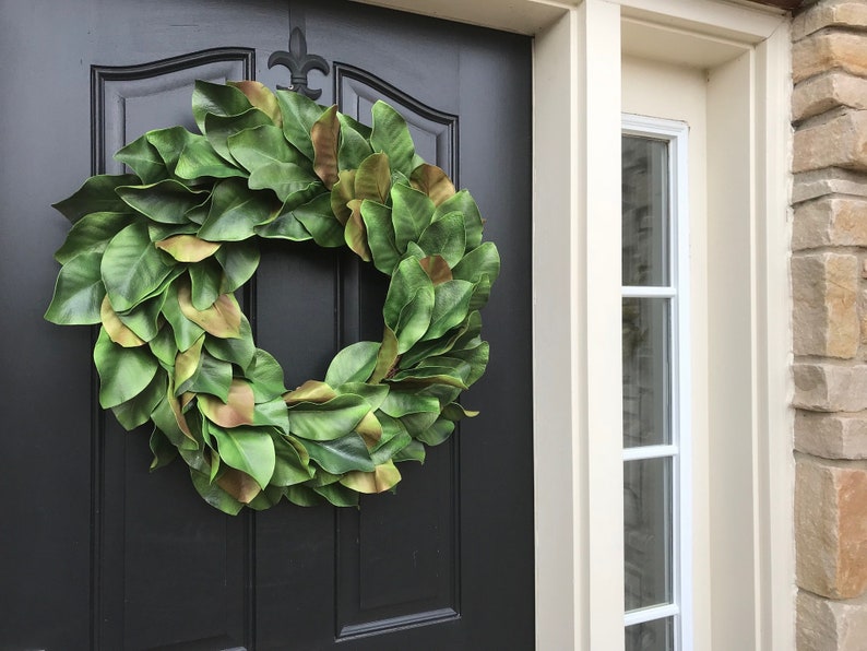 Spring Magnolia Wreath for Front Door, Year Round Realistic Magnolia Leaf Wreaths image 3