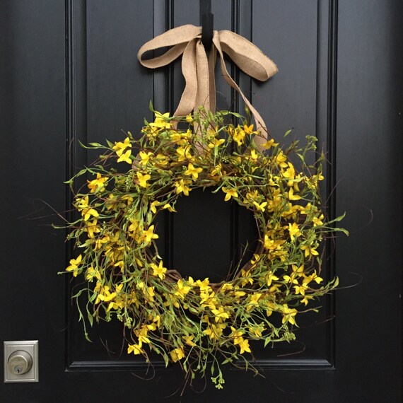 Yellow Forsythia Wreaths Front Door Springtime Image 0