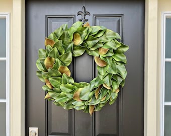 Magnolia Leaf Wreath: Lush Greenery, Front Door Decor (24" Diameter)