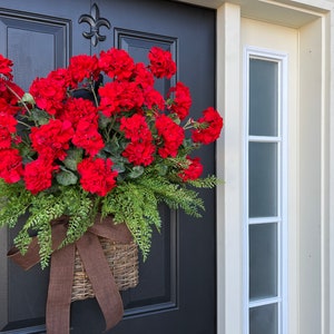 Summer Red Geranium Basket, Front Door Baskets for Summer image 5