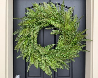 Spring Fern Wreath, Front Door Fern Wreaths with Boxwood