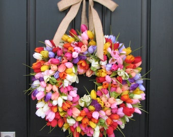 Spring Tulip Wreaths, Mother's Day Tulip Wreath, Easter Tulip Wreaths