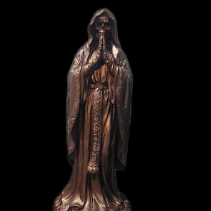 Santa Muerte 7.5" Rosario Oración Escultura Acabado Bronce