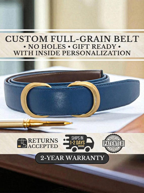 Custom Blue Full-grain Leather Ratchet Belt – Nickel Double  display picture 3