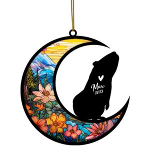 Personalized Guinea Pig Ornament: Stained Glass Moon Pet Memorial