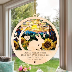Personalized Rabbit Memorial Ornament: Stained Glass Style Keepsake