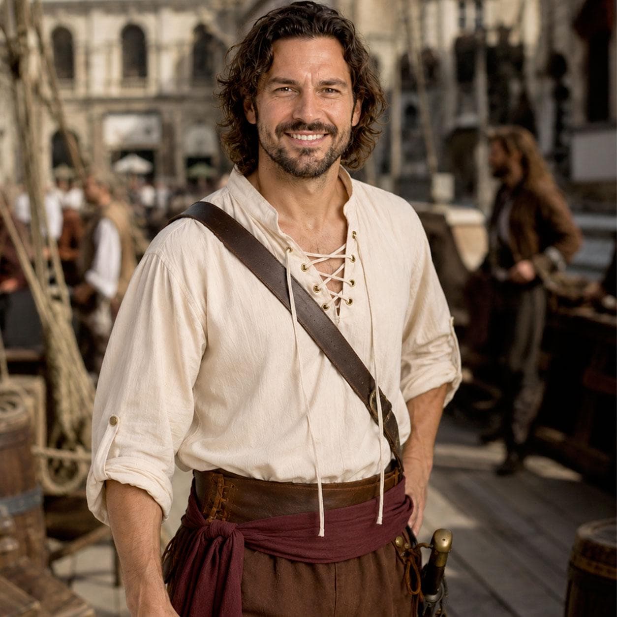 Men's 100% Cotton Pirate Shirt, Renaissance Lace-Up Peasant Top, Medieval Viking Costume