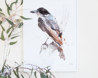 Australian Birds Grey Butcherbird Giclee Art Print, Australiana