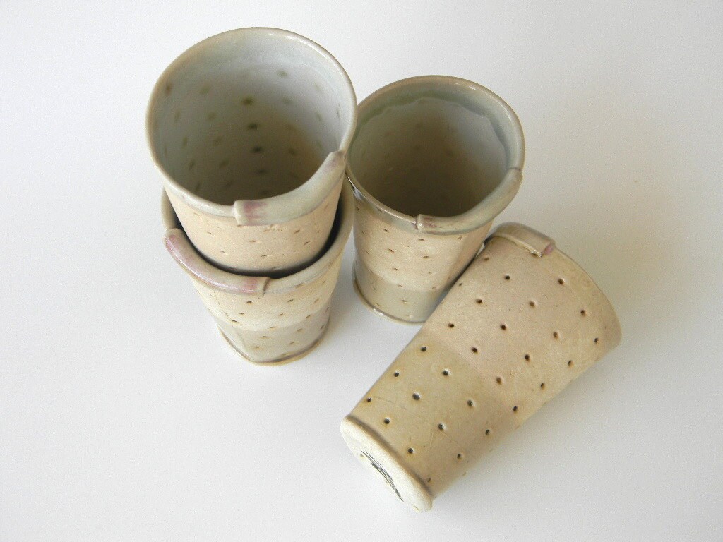 Hand Built Ceramic Juice Cup Modern Rustic Polka Dot Pattern Etsy