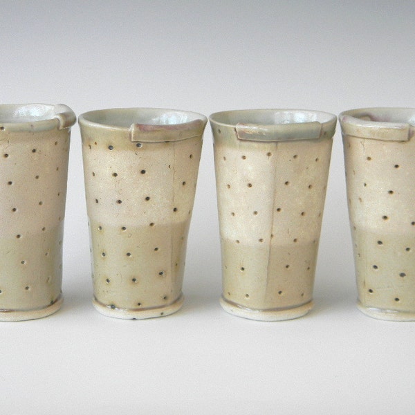 Hand Built Ceramic Juice Cup- Modern Rustic Polka Dot Pattern