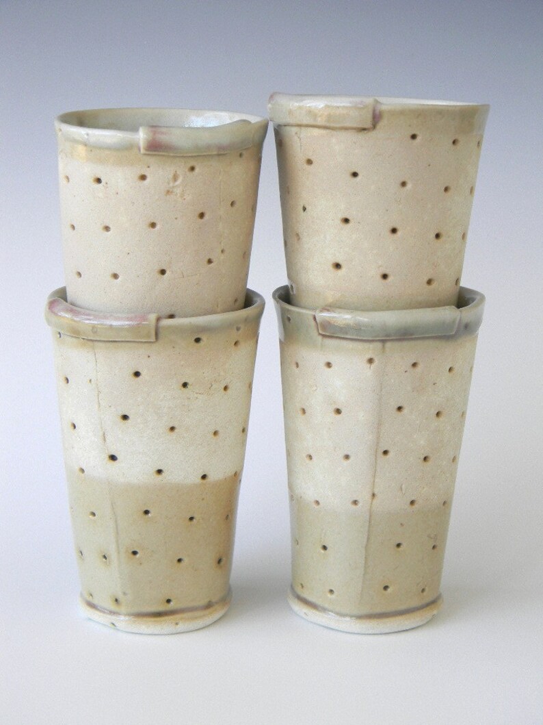 Hand Built Ceramic Juice Cup Modern Rustic Polka Dot Pattern Etsy