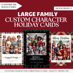 Large Family Custom Character Christmas Card, Custom Cartoon Family, Custom Character Family Christmas Card, Custom Christmas Card