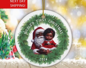 Adorno navideño personalizado para el primer bebé, adorno negro para niña