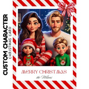 Cartão de Natal de personagem personalizado, Família de desenho animado personalizada, Cartão de Natal de família de personagem personalizado, Cartão de Natal personalizado