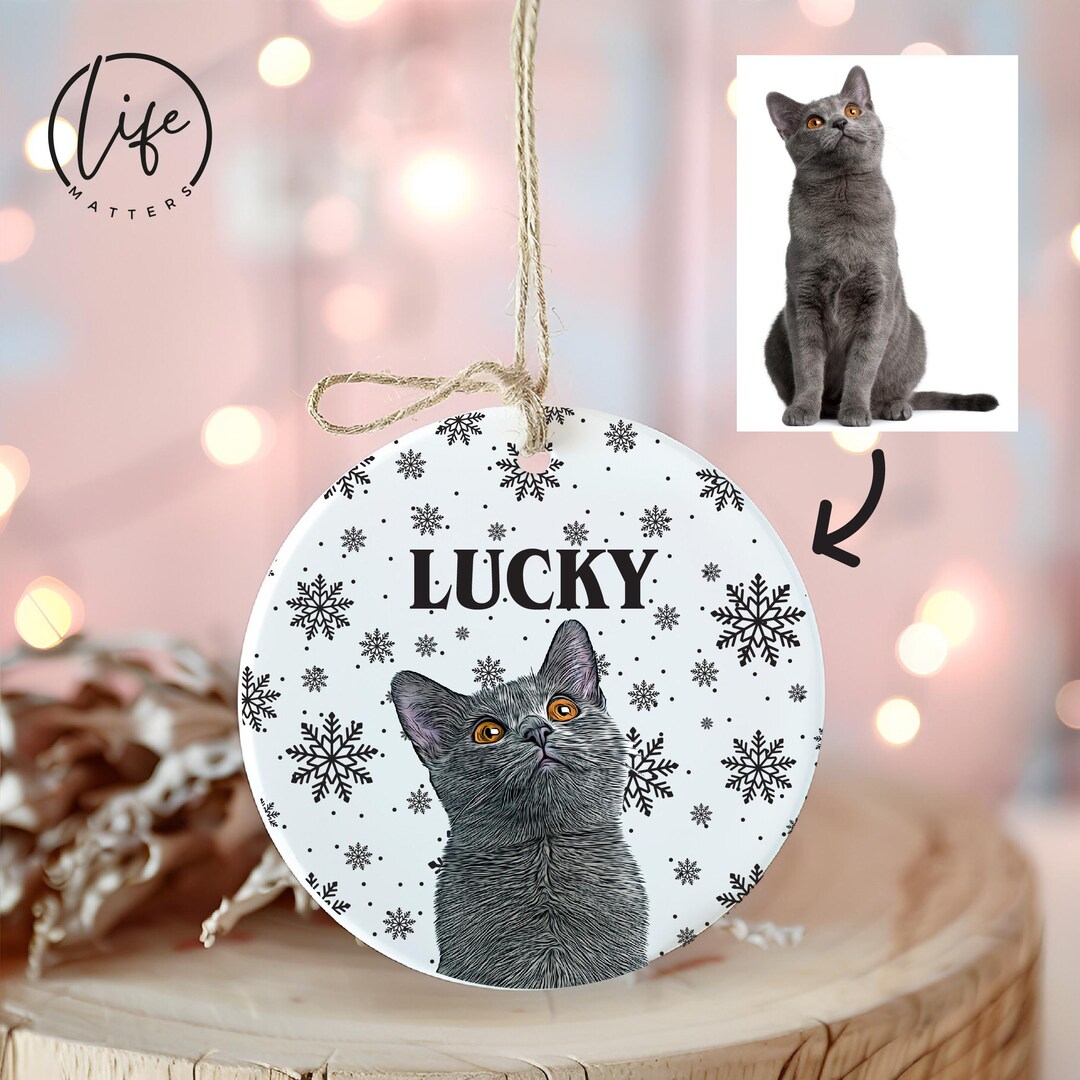 Personalized Cat Christmas Ornament, Custom Cat Photo Ceramic Ornament ...