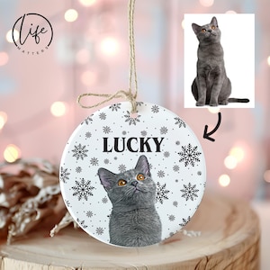 Personalized Cat Christmas Ornament, Custom Cat Photo Ceramic Ornament, Cat Lover Ornament, Cat Owner Christmas Gifts, Cat Animal Ornament
