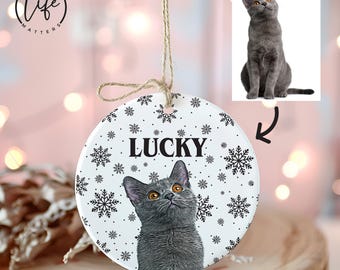 パーソナライズされた猫のクリスマスオーナメント、カスタム猫の写真セラミックオーナメント、猫愛好家オーナメント、猫の飼い主へのクリスマスプレゼント、猫の動物オーナメント