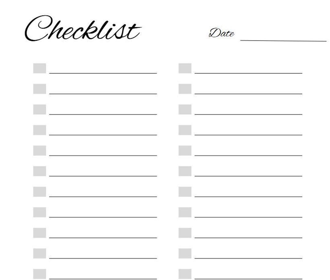 Blank Checklist Task List Printable Checklist to Do List Checklist With