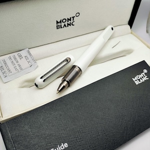 Montblanc M Ballpoint Full White  Black Ink Stainless Steel Roller Ball Pen