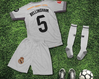 Bellingham #5 Custom Special Vintage Madrid Edition, Jude Soccer Jersey Shirt & Short for Unisex Children Football Youth Uniform