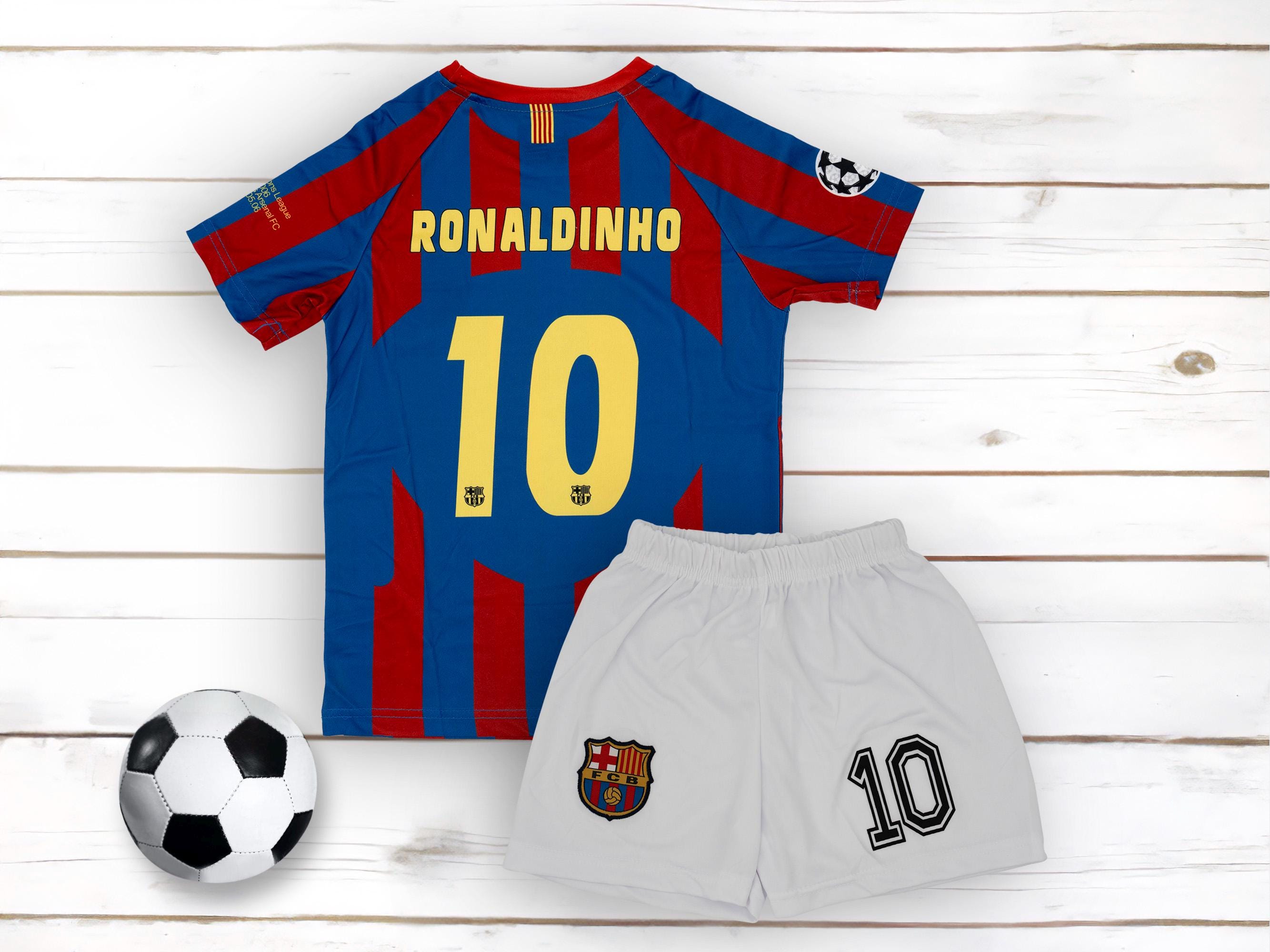 Vintage Retro #10 Ronaldinho Stripe Special New Edition Boys, Girls Soccer Jersey Shirt & Short for Unisex Children Football Youth Uniform
