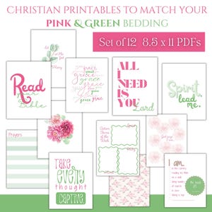 Pink & Green Christian Dorm Decor Prints: Girly Bible Art (Digital Download)