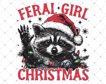 Chica salvaje PNG de Navidad, Mapache navideño basura, Temporada navideña PNG, Chica salvaje navideña, Archivo PNG de Navidad divertido, Diseño de sublimación