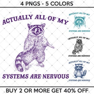 Actually All Of My Systems Are Nervous Bundle PNG, Funny Raccoon Meme PNG, Funny Trash Panda Merch, Funny PNG Sarcastic Snarky Funny Quote