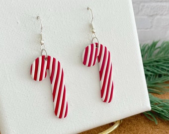 Candy Cane Polymer Clay Earrings, Red White Earring, Candy Cane Earrings, Christmas Earrings, Candy Cane Dangle Earrings, earring gift