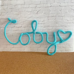 Custom Knitted Name Wire Sign, Knitted Name Wall Art, Personalized Knitted Name Sign, Nursery Decoration, Kids Bedroom Decor image 1