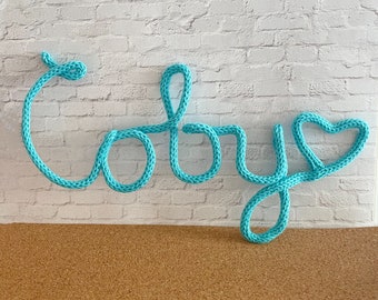 Custom Knitted Name Wire Sign, Knitted Name Wall Art, Personalized Knitted Name Sign, Nursery Decoration, Kids Bedroom Decor