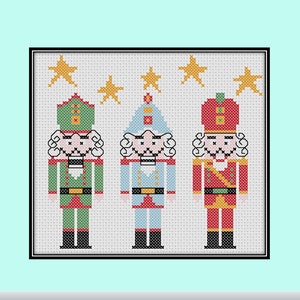 Counted Cross Stitch Embroidery Pattern Design PDF - 3 Nutcrackers Starry Night