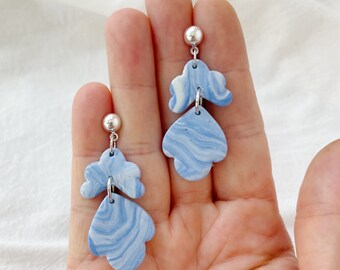 Cloudy Skies Lightweight Polymer Clay Earrings Silver Dangles