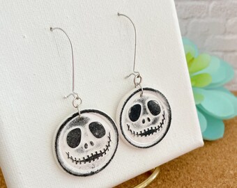 Halloween Earrings, Polymer Clay Earrings, Skeleton Earring, Large Coin Earrings, Black and white Earrings, Fall Earrings