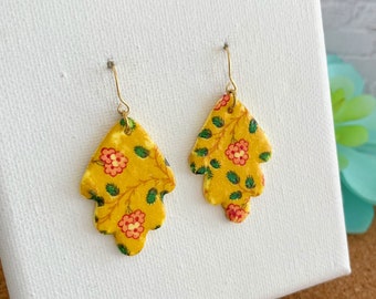 Yellow Floral Earrings, Polymer Clay Earrings, Flower Earring, Drop Earrings, Vine Earrings, Gift for Nature Lover