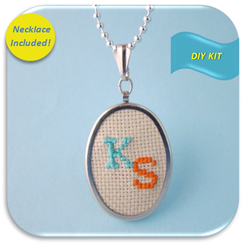 Embroidery Monogram Design Necklace Kit Cross Stitch Kit Etsy