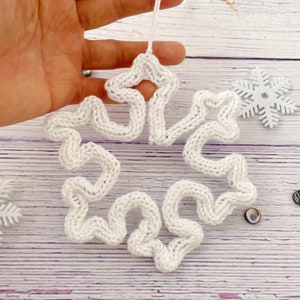 Knitted Snowflake Ornament, Christmas Wall Art, Christmas Tree Ornament, Knitted Wire Art, Snowflake Wall Art, X-mas Decoration