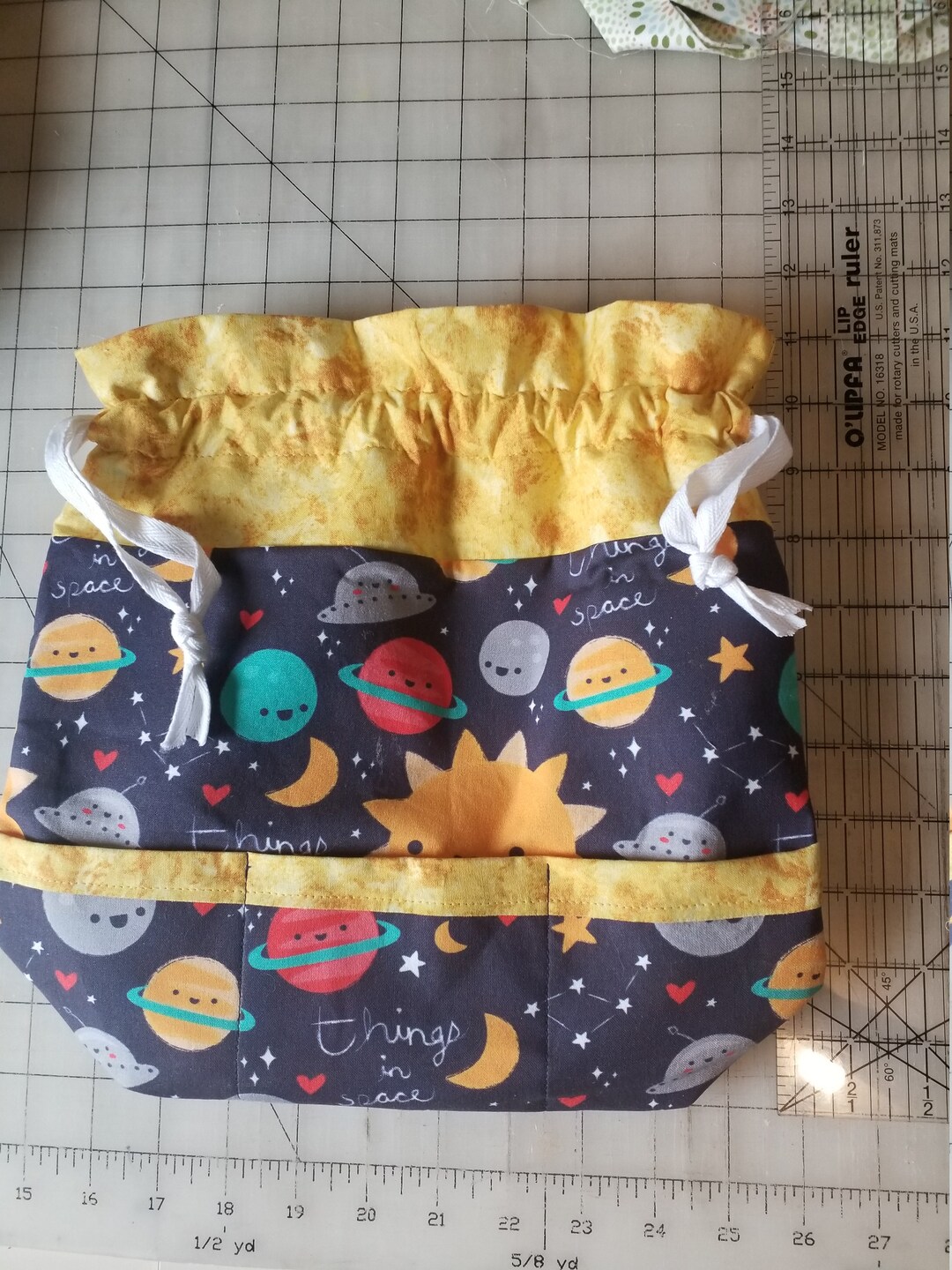Drawstring Things in Space Bag, WIP Bag, Project Bag, Knitting Project