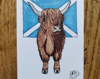 Highland cow and saltire art card ACEO