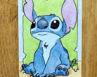 Blue alien art card ACEO