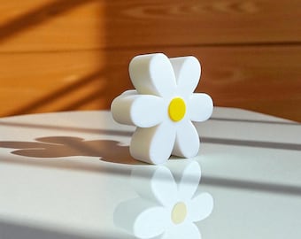 Perilla de cajón con diseño de margaritas: elegante tirador de gabinete con flores blancas y centro amarillo