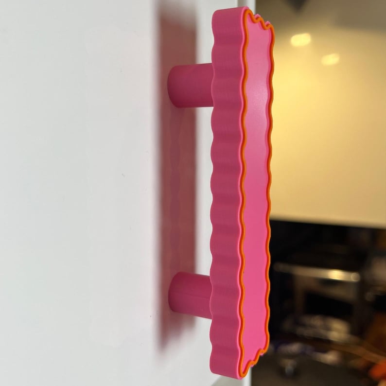 Pink Wavy Retro Cabinet Pulls – Fun & Colorful 3D Printed Handles (3" Screw Spacing)