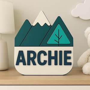 Letrero personalizado con nombre para habitación infantil de montaña: Woodland Decor