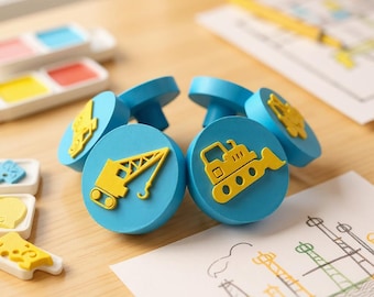 Construction Vehicle Drawer Pulls Car Theme: Blue & Yellow Nursery Knobs