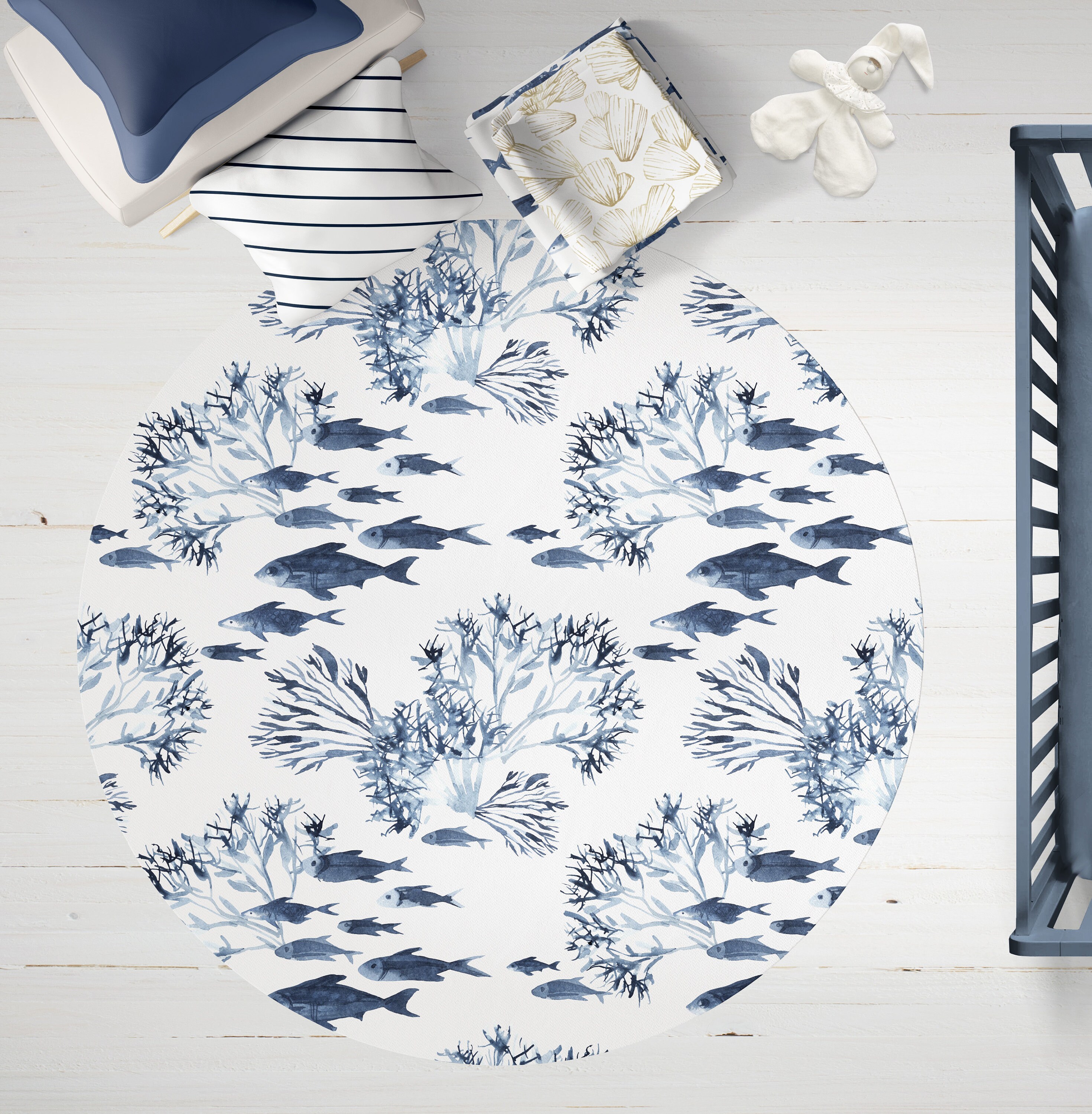 Round Area Rug Play Mat Neptune // Ocean Watercolor Abstract Etsy