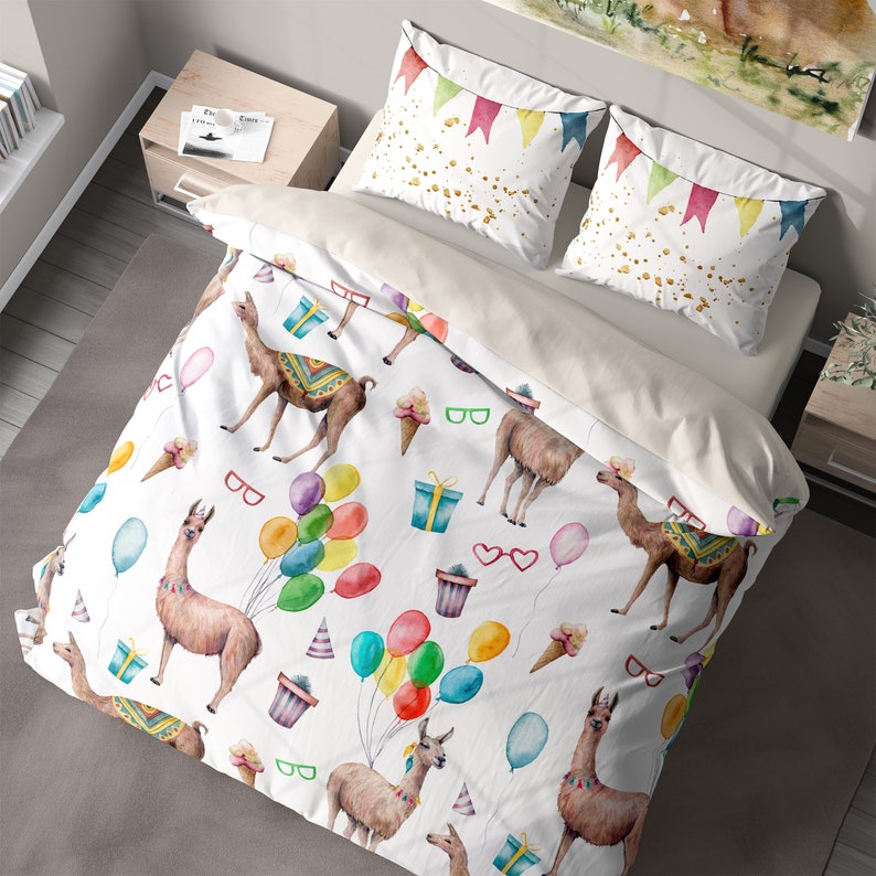 Llama Party Alpaca Duvet Cover Personalized Neutral Bedding - Personalized Picture Duvet Covers