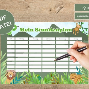 Digital timetable &quot;Jungle&quot;, timetable to print, timetable PDF, download