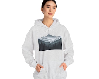 Minimalist Mountain Hoodie | Modern Forest Graphic Sweatshirt | Cozy Unisex Pullover