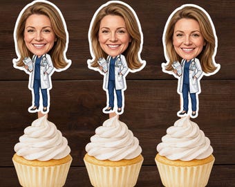 Personalized Doctor Face Cupcake Toppers, Custom Photo Cake Decor (Digital Download)
