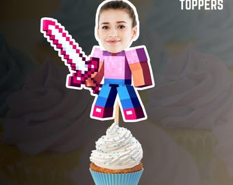Custom Face Diamond Sword Girl Cupcake Toppers (Printable PDF)